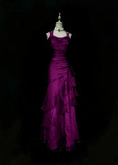 Unique Long Prom Dresses Ruffle Mermaid Formal Evening Gowns