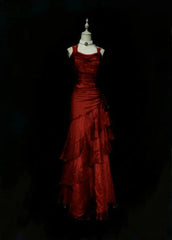 Unique Long Prom Dresses Ruffle Mermaid Formal Evening Gowns