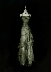 Unique Long Prom Dresses Ruffle Mermaid Formal Evening Gowns