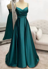 Women Satin Graduation Dress Long A Line Evening Gowns Formal Party Dresses