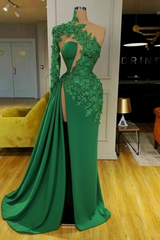 White Mermaid Evening Dress Front Split with Long Sleeves