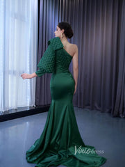 Green Mermaid Satin Formal Dresses One Shoulder Wedding Dress 222163