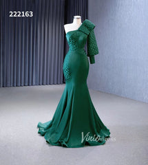 Green Mermaid Satin Formal Dresses One Shoulder Wedding Dress 222163