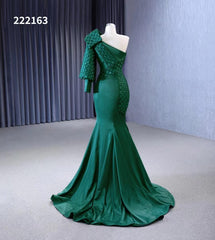 Green Mermaid Satin Formal Dresses One Shoulder Wedding Dress 222163