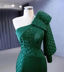 Green Mermaid Satin Formal Dresses One Shoulder Wedding Dress 222163