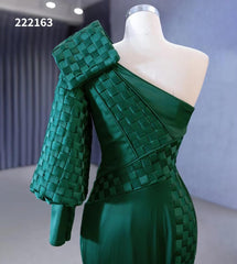 Green Mermaid Satin Formal Dresses One Shoulder Wedding Dress 222163