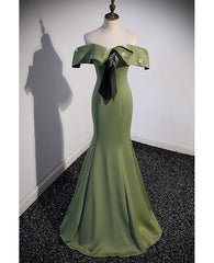 Elegant and noble clover green off the shoulder sleeveless fishtail evening dress with clover green off the back strap and ground length prom dress