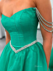 Green Organza Prom Dresses with Slit, Pockets & Basque Waistline - FD5122