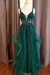 Elegant Green Prom Dress Long Flowy A-line Evening Gowns