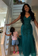 Dark Green Mermaid Prom Dress Formal Evening Dresses Elegant