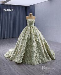 Green Ruffled Off the Shoulder Wedding Dresses Removable Sleeve Quinceanera Dress 241023