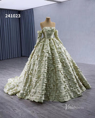 Green Ruffled Off the Shoulder Wedding Dresses Removable Sleeve Quinceanera Dress 241023