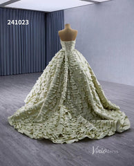 Green Ruffled Off the Shoulder Wedding Dresses Removable Sleeve Quinceanera Dress 241023