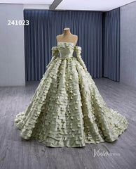 Green Ruffled Off the Shoulder Wedding Dresses Removable Sleeve Quinceanera Dress 241023