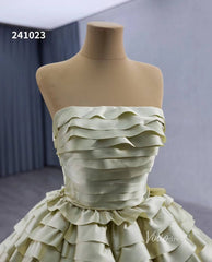Green Ruffled Off the Shoulder Wedding Dresses Removable Sleeve Quinceanera Dress 241023