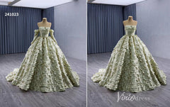 Green Ruffled Off the Shoulder Wedding Dresses Removable Sleeve Quinceanera Dress 241023