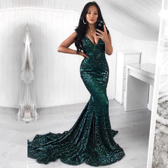 Green Sequins Prom Party Gowns| Mermaid Evening Party Dress