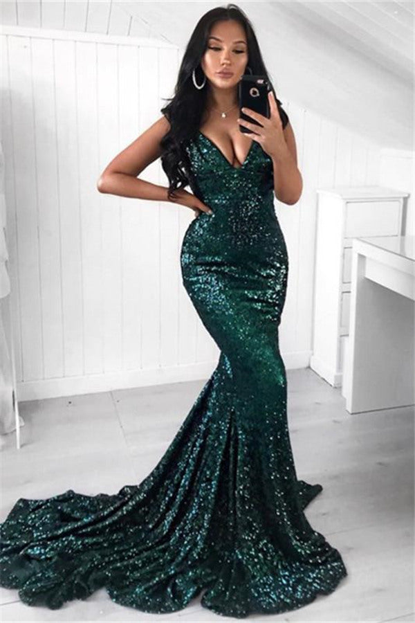 Green Sequins Prom Party Gowns| Mermaid Evening Party Dress