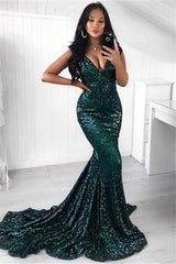 Green Sequins Prom Party Gowns| Mermaid Evening Party Dress