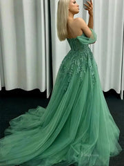 Green Tulle Lace Prom Dresses Off the Shoulder Formal Dress - FD5140