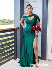 Elastic Satin Emerald Green Bridesmaid Dresses Off-the-shoulder Strapless