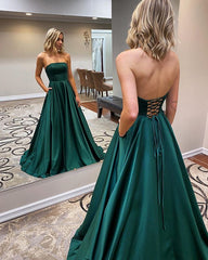 Simple Long Green Formal Prom Dresses Lace Up