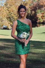 One Shoulder Red Sequins Tight Party Dress,Cocktail Party Dresses