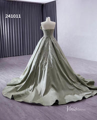Greyish Green Beaded Lace Wedding Dresses Strapless Quinceanera Dress 241011