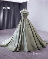Greyish Green Beaded Lace Wedding Dresses Strapless Quinceanera Dress 241011