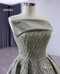 Greyish Green Beaded Lace Wedding Dresses Strapless Quinceanera Dress 241011