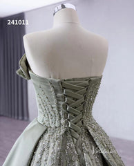 Greyish Green Beaded Lace Wedding Dresses Strapless Quinceanera Dress 241011