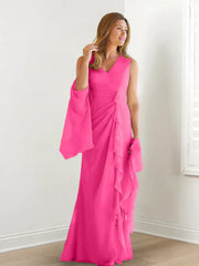 Wrap body/column V-neck sleeveless wrap body mother of the bride dress Pure Color