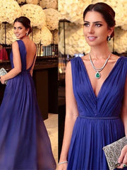 A-Line/Princess Chiffon Ruffles V-neck Sleeveless Floor-Length Mother of the Bride Dresses Elegant