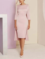 Two Piece Sheath / Column Mother of the Bride Dress Kentucky Derby Dresses Formal Wedding Guest Elegant Jewel Neck Knee Length Sequined Italy Satin 3/4 Length Sleeve with Beading