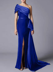 Sheath One Shoulder Mother Of The Bride Dresses Floor Length With Slit Evening Dress