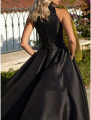A-Line Evening Gown Party Dress Elegant Dress Formal Fall Sweep / Brush Train Sleeveless V Neck Satin with Pleats