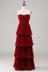 Strapless Tiered Long Bridesmaid Dress