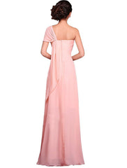 Sheath / Column Evening Gown Beautiful Back Dress Wedding Guest Floor Length Short Sleeve One Shoulder Chiffon with Pleats Sequin