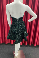 Blue Sequin Strapless Lace-Up A-Line Short Homecoming Dress