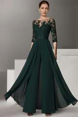 Half Sleeves Chiffon Mother of Bride Jumpsuit with Appliques