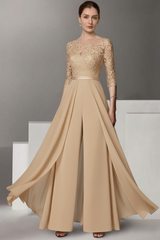 Half Sleeves Chiffon Mother of Bride Jumpsuit with Appliques