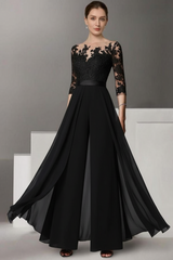 Half Sleeves Chiffon Mother of Bride Jumpsuit with Appliques