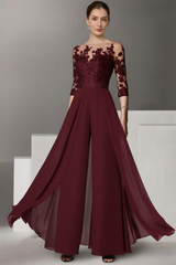 Half Sleeves Chiffon Mother of Bride Jumpsuit with Appliques