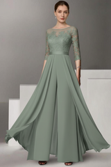 Half Sleeves Chiffon Mother of Bride Jumpsuit with Appliques