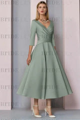Half Sleeves Satin Wedding Guest Dress Ankle Length Mother of the Bride Dress