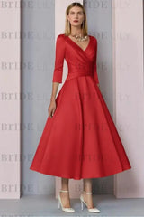 Half Sleeves Satin Wedding Guest Dress Ankle Length Mother of the Bride Dress