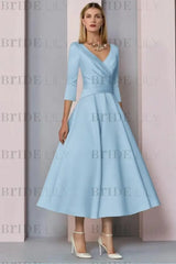 Half Sleeves Satin Wedding Guest Dress Ankle Length Mother of the Bride Dress