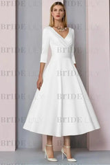 Half Sleeves Satin Wedding Guest Dress Ankle Length Mother of the Bride Dress