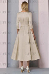 Half Sleeves Satin Wedding Guest Dress Ankle Length Mother of the Bride Dress