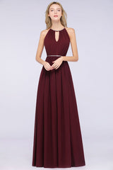 Halter Burgundy Bridesmaid Dress Long with Beadings